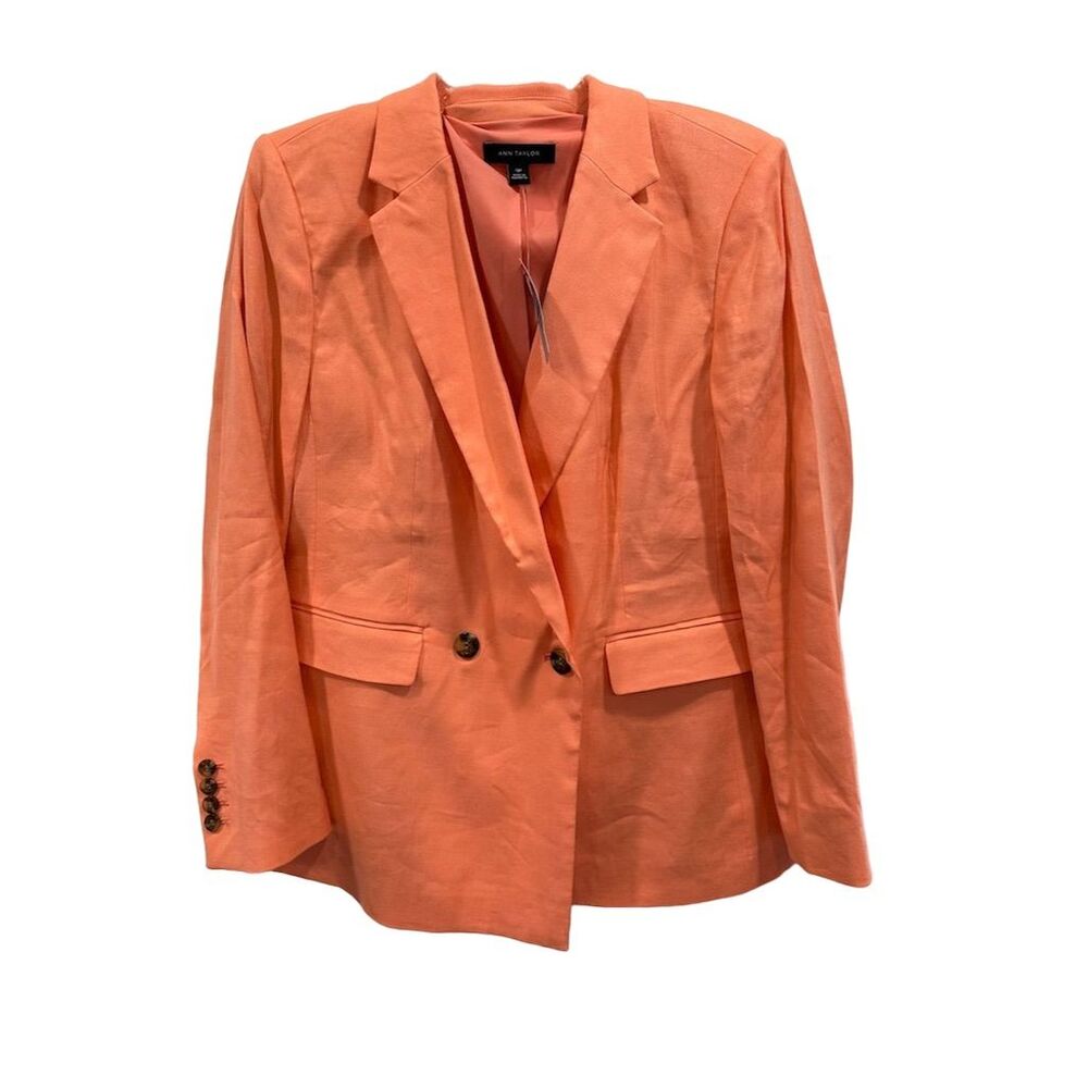 NWT‎ Ann Taylor Women's Orange Linen Blazer Size 12P Long Sleeve Suit Jacket